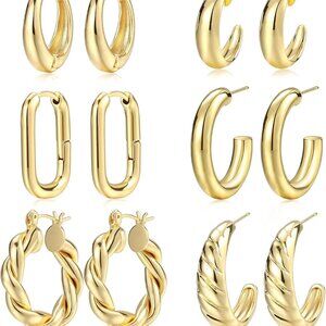 Chic 14K Gold Plated Twisted & Chunky Hoop Earrings for Women – 6 Designs